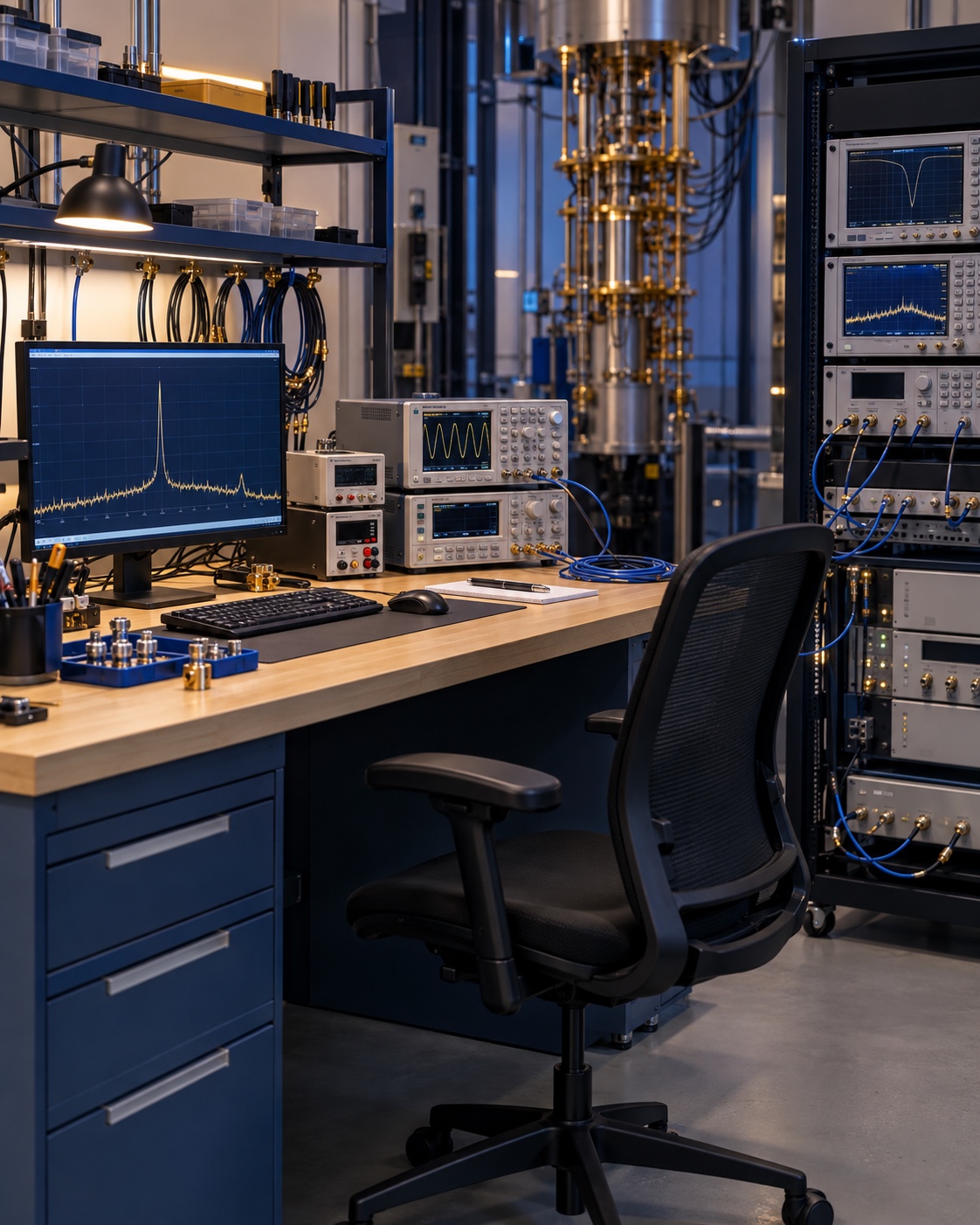 An empty quantum electronics laboratory workspace