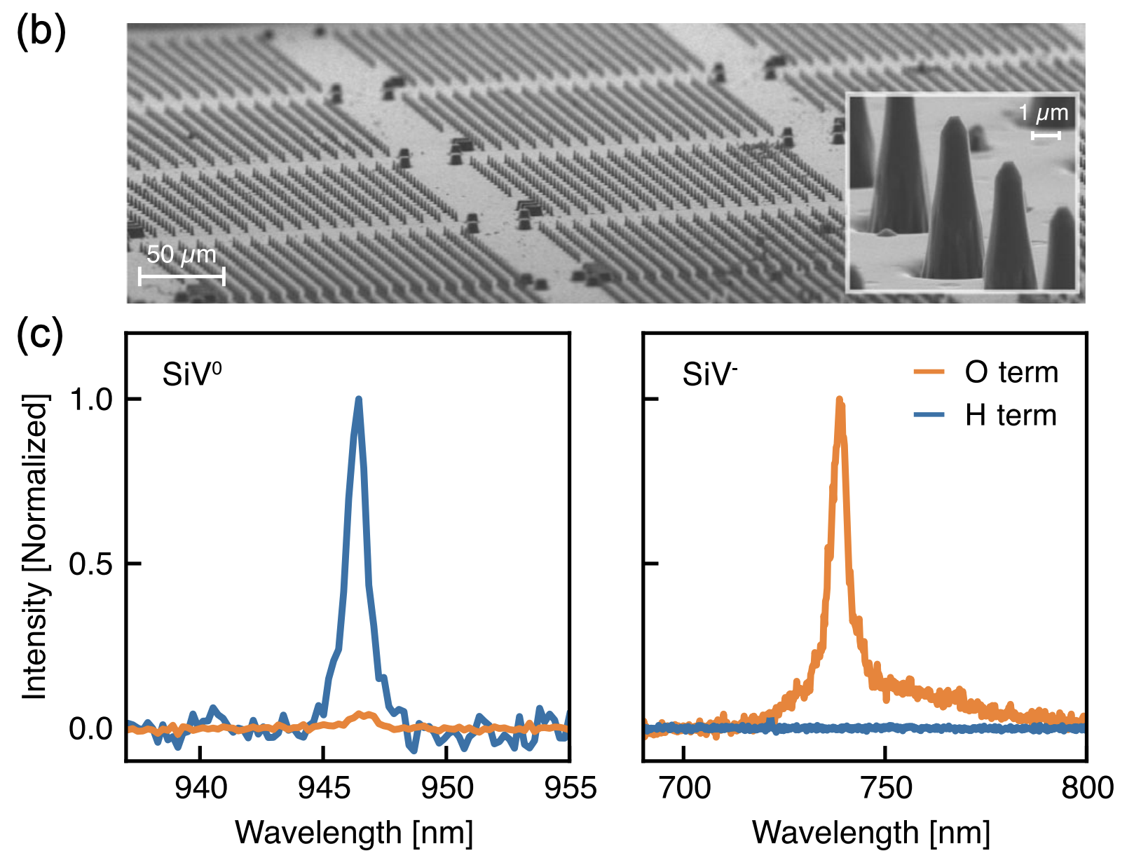 Nanostructured diamond surface and optical spectra showing surface control of silicon-vacancy charge state
